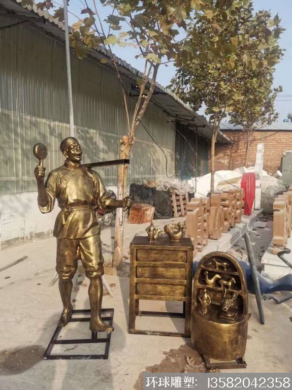 玻璃鋼賣貨郎雕塑 仿銅人物雕塑